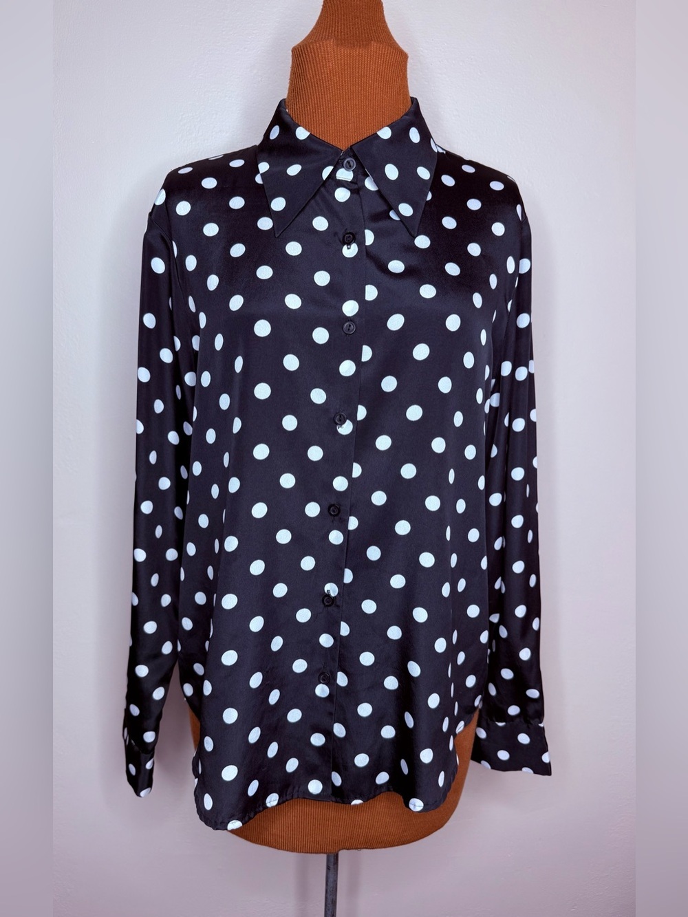 Sunny Leigh Classic Polka Dot Button-Up Blouse Long Sleeve Size XL